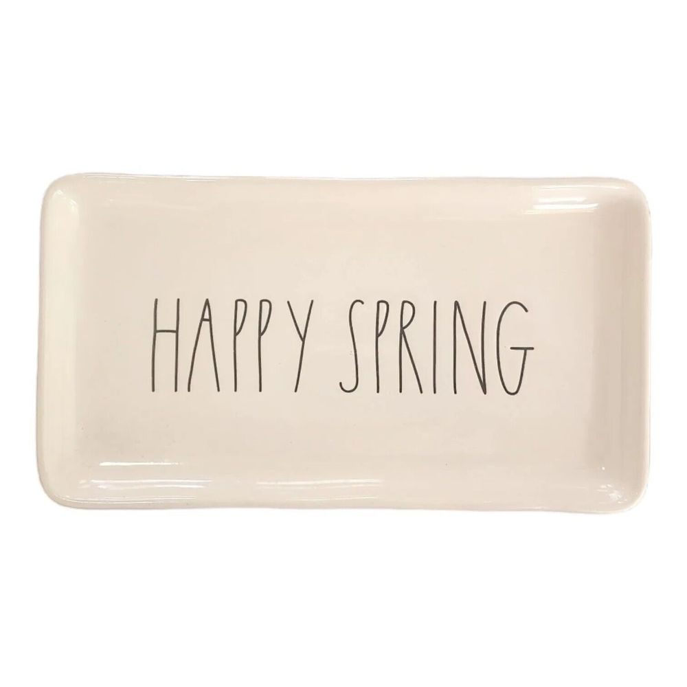 HAPPY SPRING  9" by 5" Small Ceramic Tray by Rae Dunn